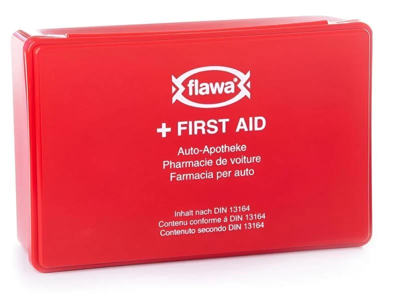 FLAWA Auto-Apotheke nach DIN 13164, rot, 26 x 17 x 8 cm
