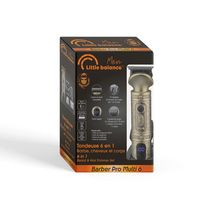 Tondeuse digitale barbe, cheveux et corps 6 en 1, Barber Pro Multi 6 Baroudeur