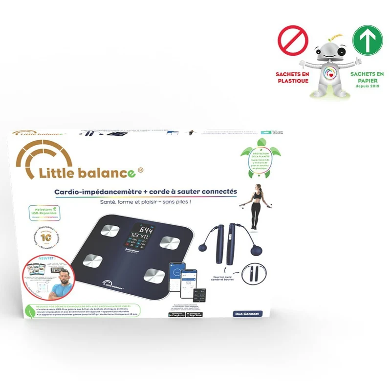Impédancemètre + Corde à sauter connectés, Connect Easy Jump USB, Sans pile