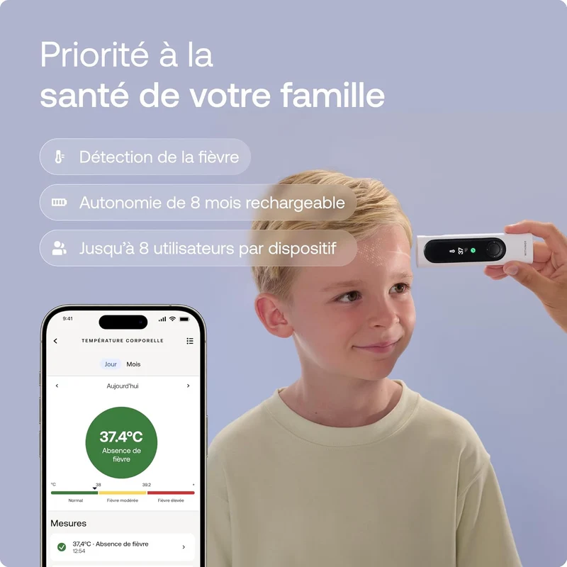 BEAM'O 4-en-1 - Thermomètre Connecté Sans Contact. MultiScan de santé. Moniteur ECG. Oxymètre de Pouls. Stéthoscope digital. Enfants & Adultes- Withings