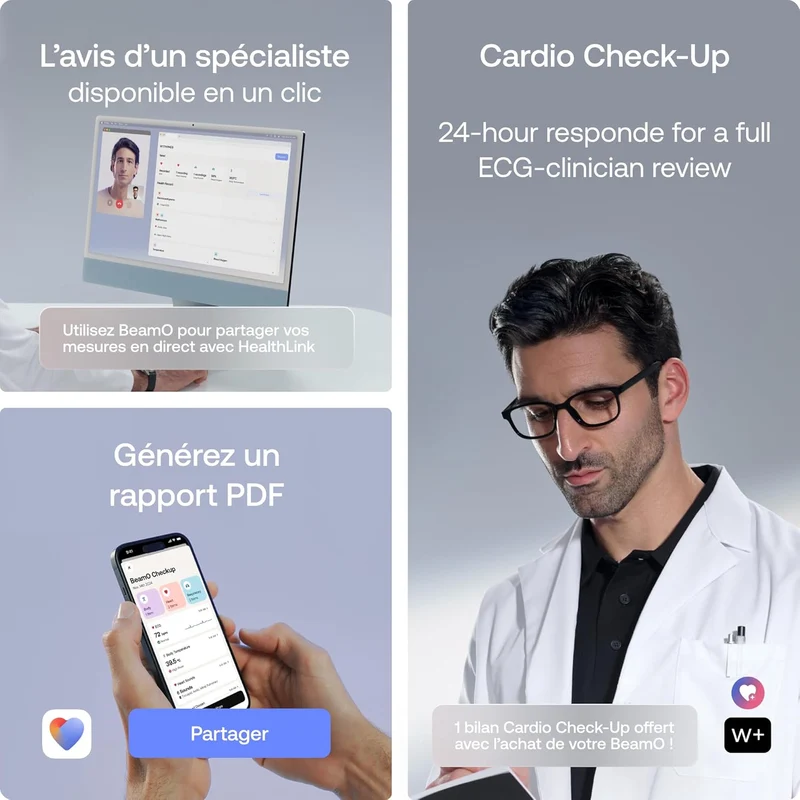 BEAM'O 4-en-1 - Thermomètre Connecté Sans Contact. MultiScan de santé. Moniteur ECG. Oxymètre de Pouls. Stéthoscope digital. Enfants & Adultes- Withings