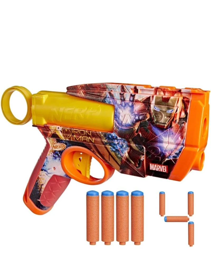 Nerf Marvel Iron Man Dart Blaster | 4 Nerf N1 Foam Darts | Iron Man-Inspired Blaster Skin Designs | Kids Gifts |Outdoor Toys & Games for Ages 8+
