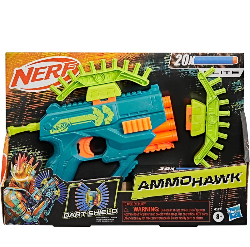 Nerf Rebel Ops Ammohawk Blaster 20 Foam Darts & 2 Dartshields, Outdoor Action Play, Ages 8+