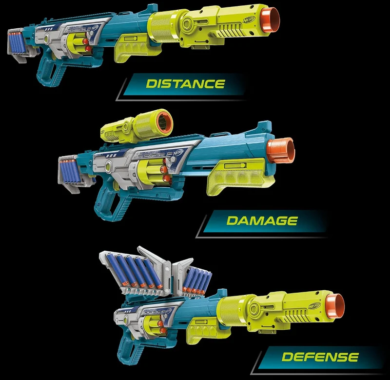 Nerf Rebel Ops Deadeye Blaster, 24 Nerf Elite Foam Darts, Shieldstock & Scope-Barrel Attachments, Kids Gift Toys, Ages 8+