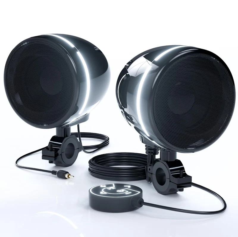 Motorcycle Bluetooth Speakers 4 Inch Motorcycle Radio with LED Ring Waterproof 300W Speakers, Built-in Amplifier, USB/AUX,Wired Control, Great for Harley, ATV, scooters 4-Wheeler