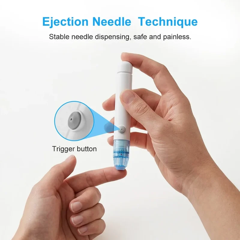 Autopiqueur Réglable 12 Niveaux – Prélèvement Sanguin Rapide & Confortable – Kit avec 50 Bandelettes pour Tests de Glycémie & Cétones