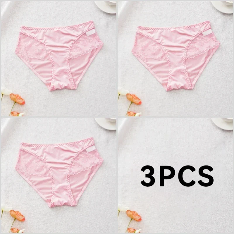 Lot de 3 Culottes en Satin Sexy avec Dentelle