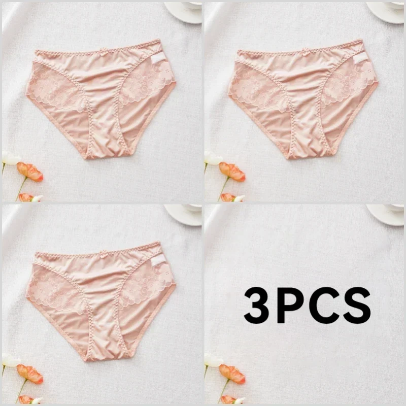 Lot de 3 Culottes en Satin Sexy avec Dentelle