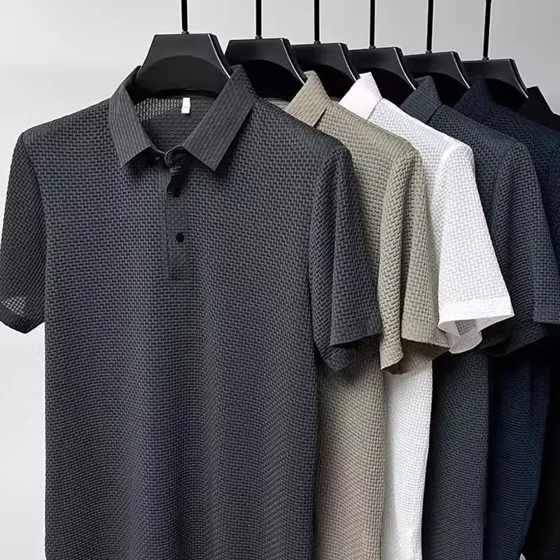 Polo Homme Texturé Jacquard Manches Courtes Respirant