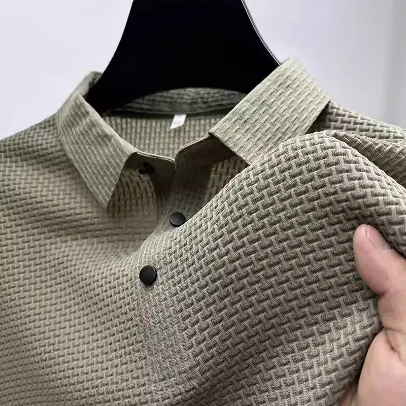 Polo Homme Texturé Jacquard Manches Courtes Respirant
