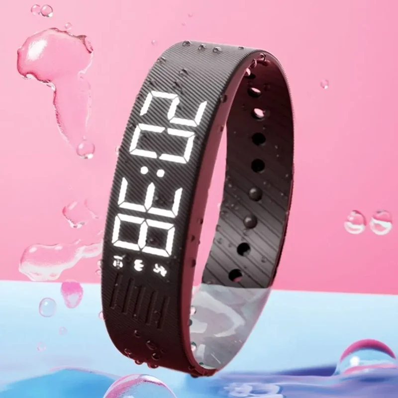 Bracelet Réveil Vibrant Étanche – Horloge LED avec Alarme, Podomètre et Bracelet Réglable