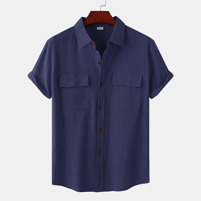 Chemise en coton et lin à Double poche pour homme