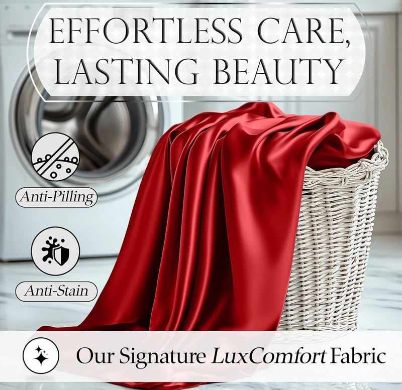 Satin Bed Sheets - 4 PCS Luxury Silky Queen Size Bedding Set - Softer Than Silk, Wrinkle-Free with 15” Deep Pocket Fitted Sheet - (Red)