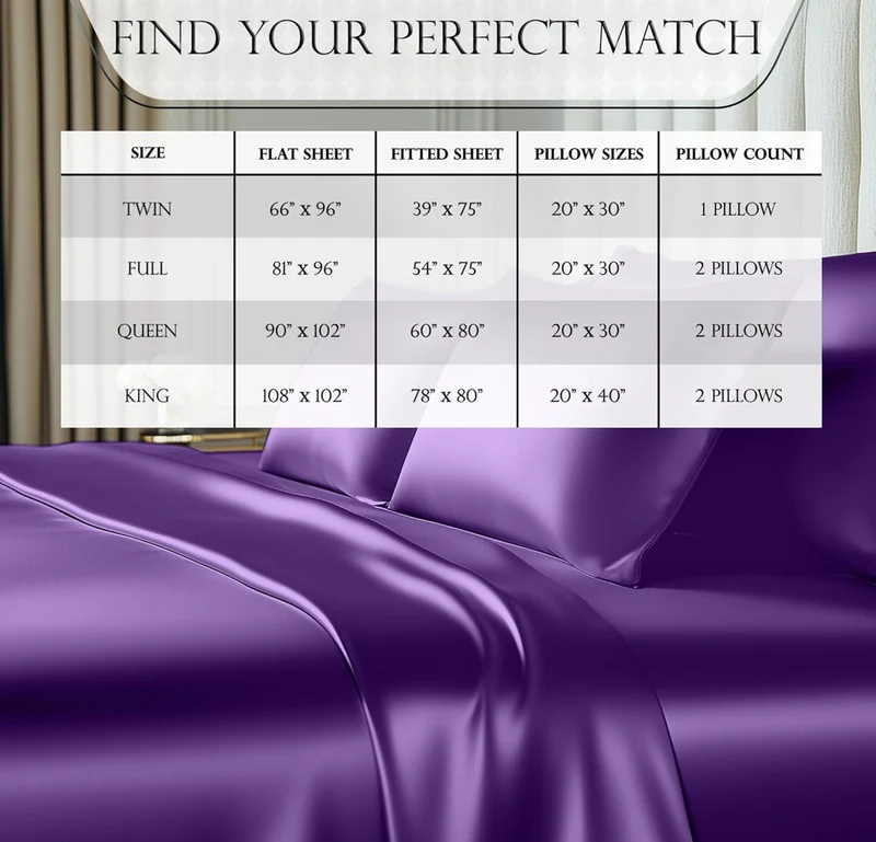Satin Bed Sheets - 4 PCS Luxury Silky Queen Size Bedding Set - Softer Than Silk, Wrinkle-Free with 15” Deep Pocket Fitted Sheet - (Purple)
