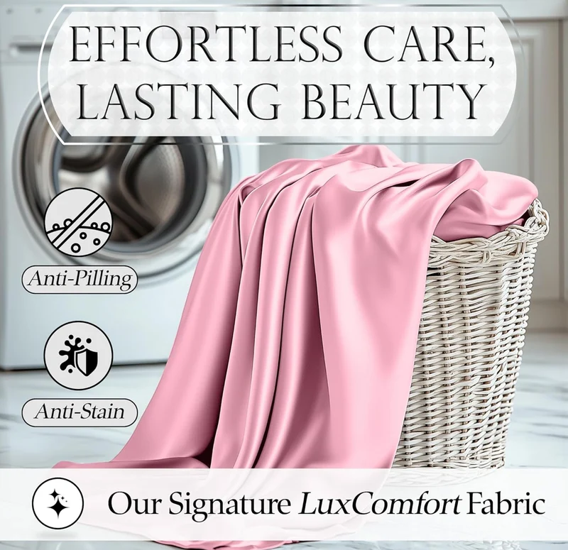 Satin Bed Sheets - 4 PCS Luxury Silky Queen Size Bedding Set - Softer Than Silk, Wrinkle-Free with 15” Deep Pocket Fitted Sheet - (Pink)