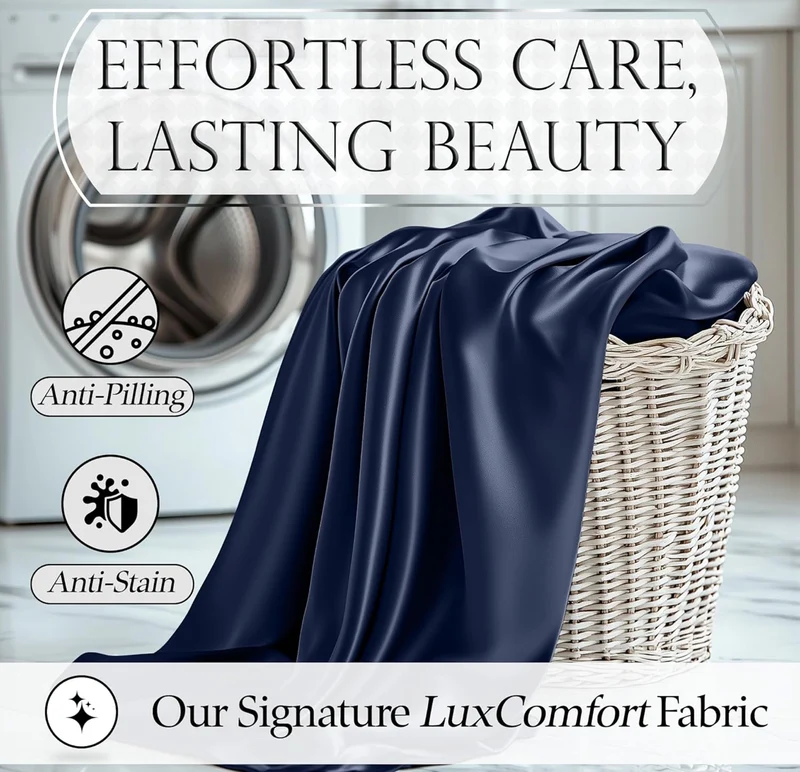 Satin Bed Sheets - 4 PCS Luxury Silky Queen Size Bedding Set - Softer Than Silk, Wrinkle-Free with 15” Deep Pocket Fitted Sheet - (Navy Blue)