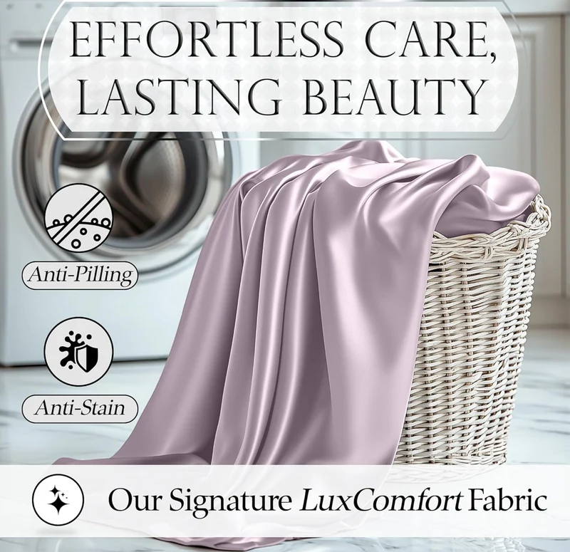 Satin Bed Sheets - 4 PCS Luxury Silky Queen Size Bedding Set - Softer Than Silk, Wrinkle-Free with 15” Deep Pocket Fitted SheeT - (Lavender)