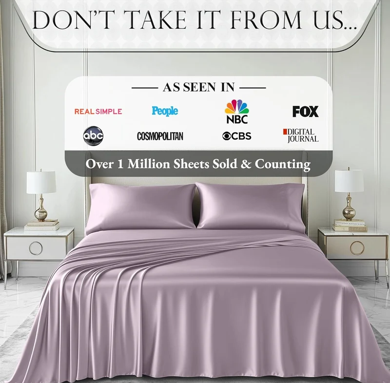 Satin Bed Sheets - 4 PCS Luxury Silky Queen Size Bedding Set - Softer Than Silk, Wrinkle-Free with 15” Deep Pocket Fitted SheeT - (Lavender)