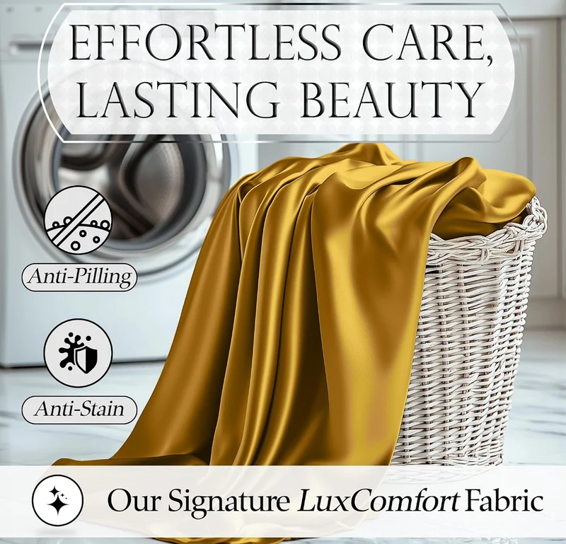 Satin Bed Sheets - 4 PCS Luxury Silky Queen Size Bedding Set - Softer Than Silk, Wrinkle-Free with 15” Deep Pocket Fitted Sheet - (Gold)