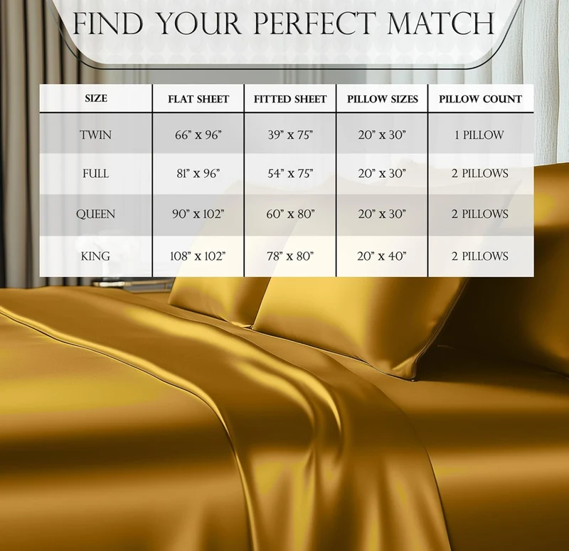 Satin Bed Sheets - 4 PCS Luxury Silky Queen Size Bedding Set - Softer Than Silk, Wrinkle-Free with 15” Deep Pocket Fitted Sheet - (Gold)