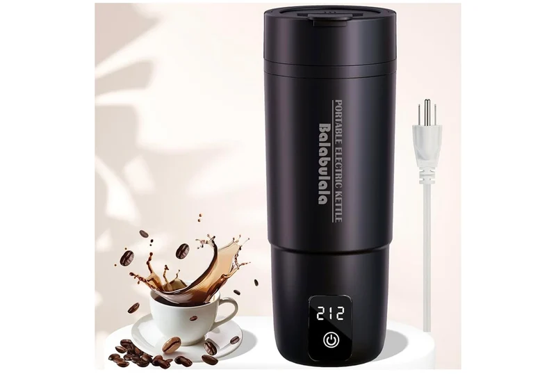 Travel Electric Kettle, Portable Water Boiler w/ 6 Variable Presets,Small w/ Silicone Base Cover 14oz - (Black)