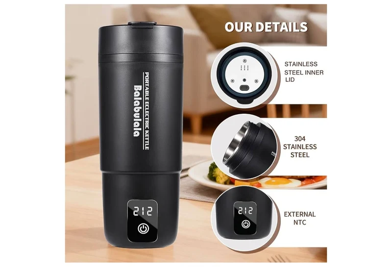 Travel Electric Kettle, Portable Water Boiler w/ 6 Variable Presets,Small w/ Silicone Base Cover 14oz - (Black)