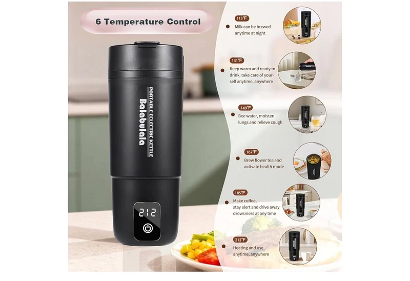 Travel Electric Kettle, Portable Water Boiler w/ 6 Variable Presets,Small w/ Silicone Base Cover 14oz - (Black)