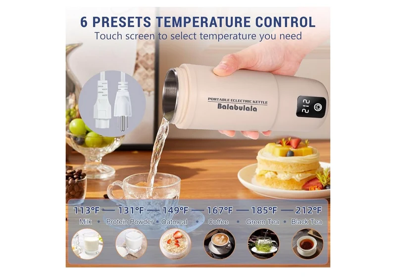 Travel Electric Kettle, Portable Water Boiler w/ 6 Variable Presets,Small w/ Keep Warm Temperature Controls & Boil Dry Protection 14oz - (White)