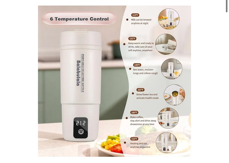 Travel Electric Kettle, Portable Water Boiler w/ 6 Variable Presets,Small w/ Keep Warm Temperature Controls & Boil Dry Protection 14oz - (White)