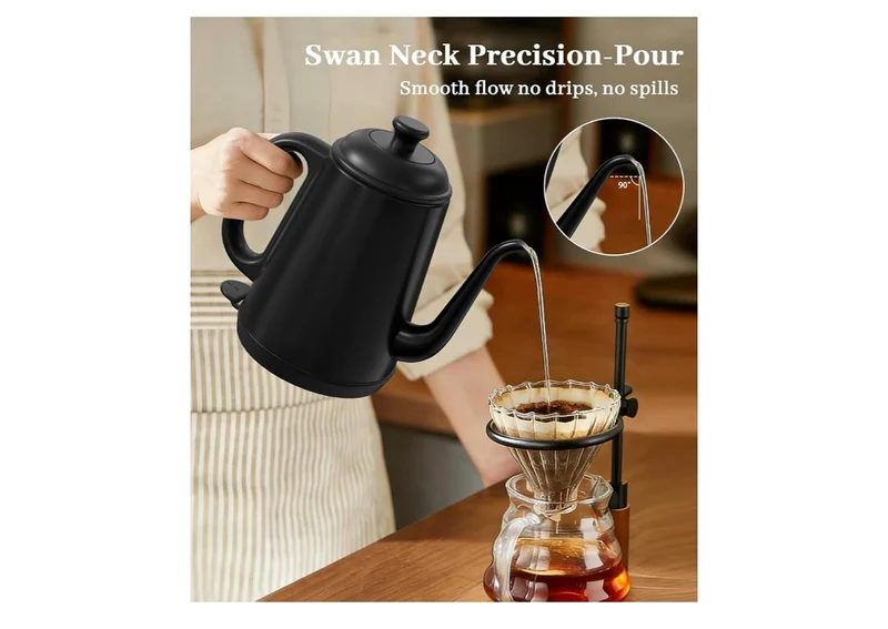 Electric Kettle 1L, 1000W Fast Boiling for Pour-Over Coffee & Tea, Stainless Steel BPA-Free, Precise Flow Spout, Auto Shut-Off & Boil-Dry Protection - (Black)