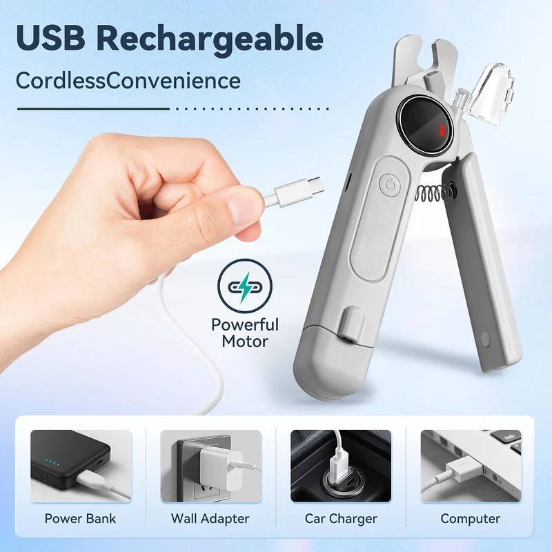 2-in-1 Quiet Electric Pet Nail Clipper Grinder w/ Light for Dogs Cats Dual LED Lights,3-Speed Grinder,Nail Clipping Splash Guard,Type-C Rechargeable- (Gray)