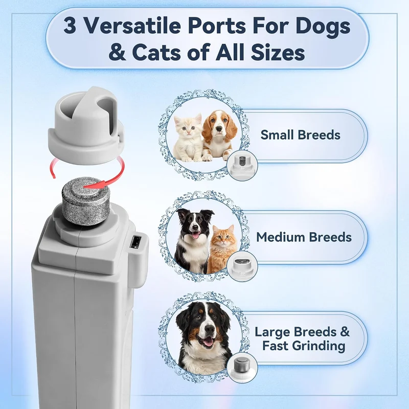 2-in-1 Quiet Electric Pet Nail Clipper Grinder w/ Light for Dogs Cats Dual LED Lights,3-Speed Grinder,Nail Clipping Splash Guard,Type-C Rechargeable- (Gray)