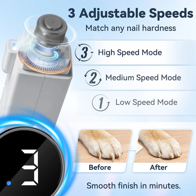 2-in-1 Quiet Electric Pet Nail Clipper Grinder w/ Light for Dogs Cats Dual LED Lights,3-Speed Grinder,Nail Clipping Splash Guard,Type-C Rechargeable- (Gray)