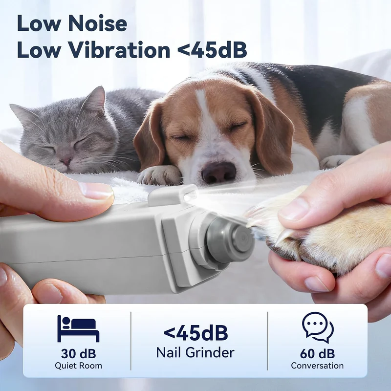 2-in-1 Quiet Electric Pet Nail Clipper Grinder w/ Light for Dogs Cats Dual LED Lights,3-Speed Grinder,Nail Clipping Splash Guard,Type-C Rechargeable- (Gray)