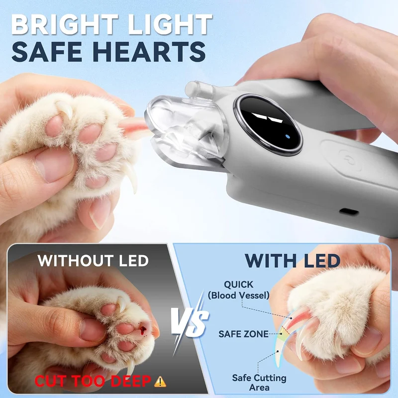 2-in-1 Quiet Electric Pet Nail Clipper Grinder w/ Light for Dogs Cats Dual LED Lights,3-Speed Grinder,Nail Clipping Splash Guard,Type-C Rechargeable- (Gray)