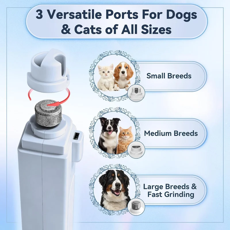 2-in-1 Quiet Electric Pet Nail Clipper Grinder w/ Light for Dogs Cats Dual LED Lights,3-Speed Grinder,Nail Clipping Splash Guard,Type-C Rechargeable - (Blue)
