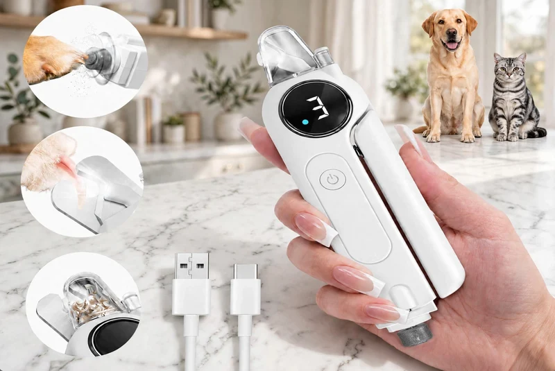 2-in-1 Quiet Electric Pet Nail Clipper Grinder w/ Light for Dogs Cats Dual LED Lights,3-Speed Grinder,Nail Clipping Splash Guard,Type-C Rechargeable - (White)