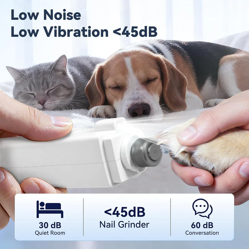 2-in-1 Quiet Electric Pet Nail Clipper Grinder w/ Light for Dogs Cats Dual LED Lights,3-Speed Grinder,Nail Clipping Splash Guard,Type-C Rechargeable - (White)