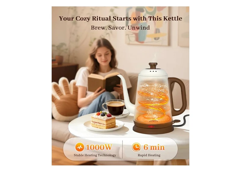 Electric Kettle 1L, 1000W Fast Boiling for Pour-Over Coffee & Tea, Stainless Steel BPA-Free, Precise Flow Spout, Auto Shut-Off & Boil-Dry Protection Retro Style (White)