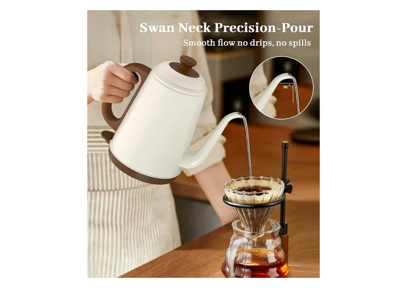 Electric Kettle 1L, 1000W Fast Boiling for Pour-Over Coffee & Tea, Stainless Steel BPA-Free, Precise Flow Spout, Auto Shut-Off & Boil-Dry Protection Retro Style (White)