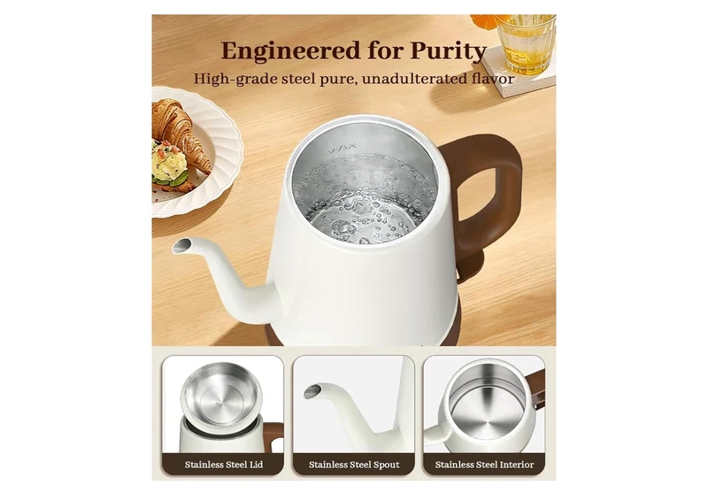 Electric Kettle 1L, 1000W Fast Boiling for Pour-Over Coffee & Tea, Stainless Steel BPA-Free, Precise Flow Spout, Auto Shut-Off & Boil-Dry Protection Retro Style (White)