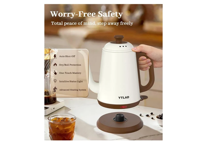 Electric Kettle 1L, 1000W Fast Boiling for Pour-Over Coffee & Tea, Stainless Steel BPA-Free, Precise Flow Spout, Auto Shut-Off & Boil-Dry Protection Retro Style (White)