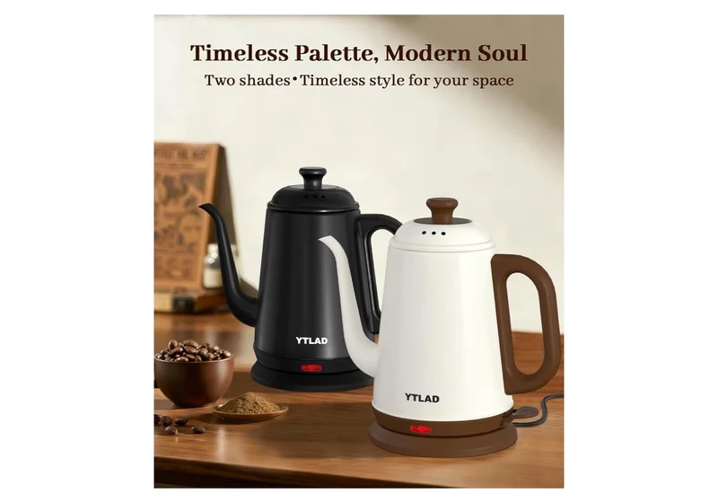 Electric Kettle 1L, 1000W Fast Boiling for Pour-Over Coffee & Tea, Stainless Steel BPA-Free, Precise Flow Spout, Auto Shut-Off & Boil-Dry Protection Retro Style (White)