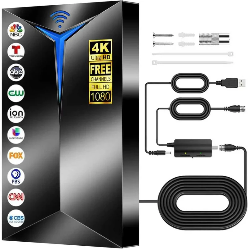Premium TV Antenna Indoor Outdoor – 3500+ Miles Long Range,Built-in Signal Booster