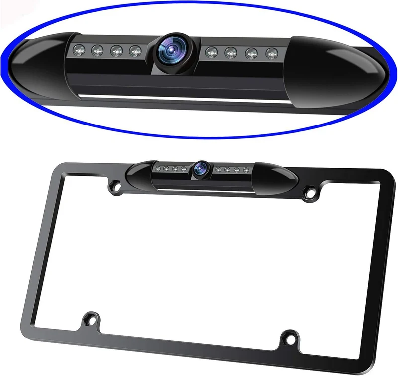 License Plate Frame Backup Camera, 12V Waterproof Rear View Camera W/ 8 LED, 170° Viewing Angle Night Vision Reverse Cam