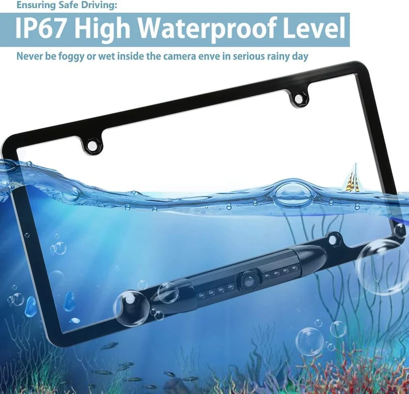 License Plate Frame Backup Camera, 12V Waterproof Rear View Camera W/ 8 LED, 170° Viewing Angle Night Vision Reverse Cam