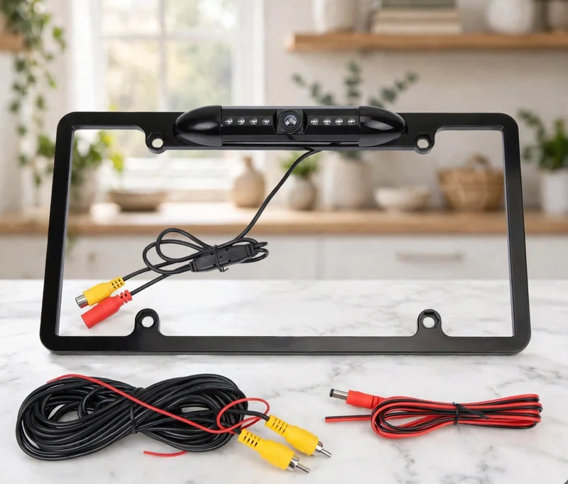 License Plate Frame Backup Camera, 12V Waterproof Rear View Camera W/ 8 LED, 170° Viewing Angle Night Vision Reverse Cam