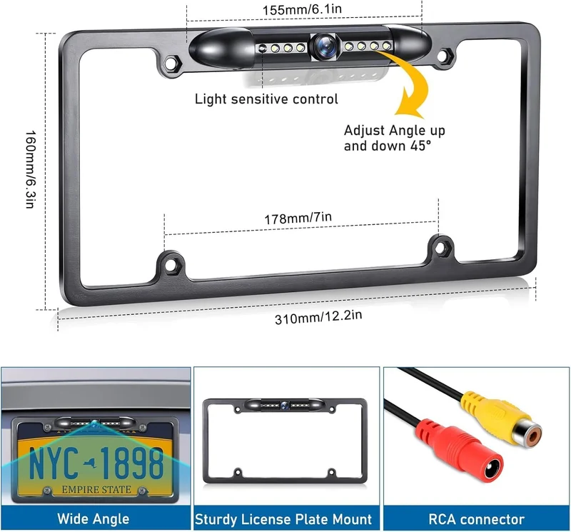 License Plate Backup Camera HD Front Rear View Reverse Camera with 7 LED Night