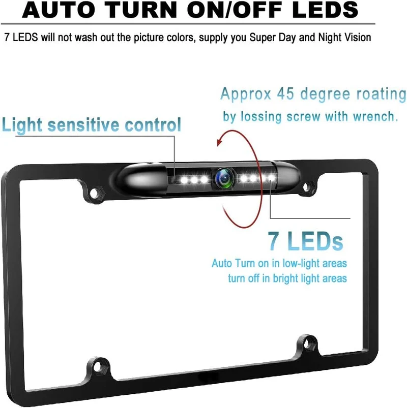 License Plate Backup Camera HD Front Rear View Reverse Camera with 7 LED Night