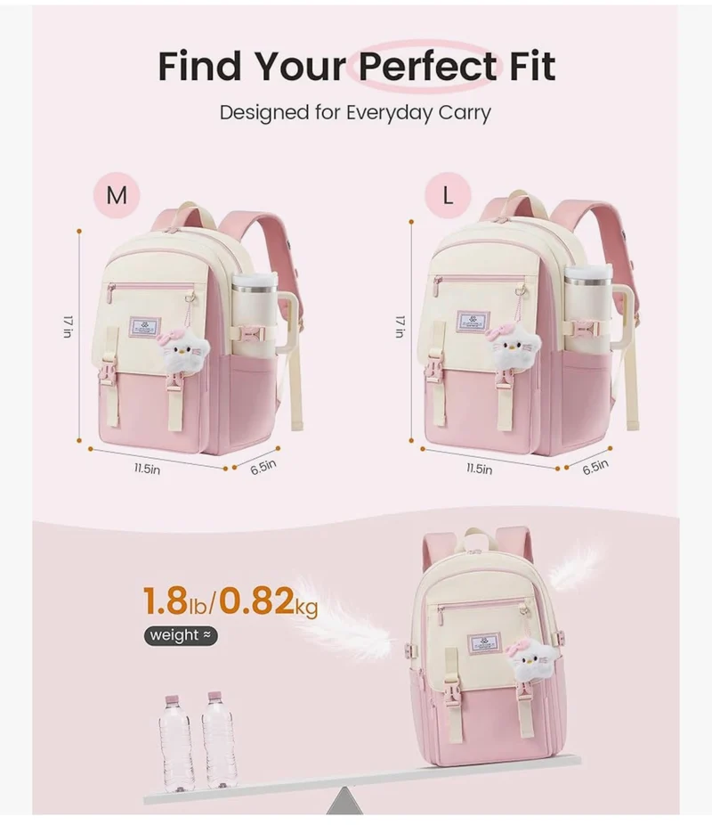 School Backpack 15.6" Water-Resistant Back to School Backpacks, Cute Kid Bookbag With Charm, Large College Travel Daypack - (Black)